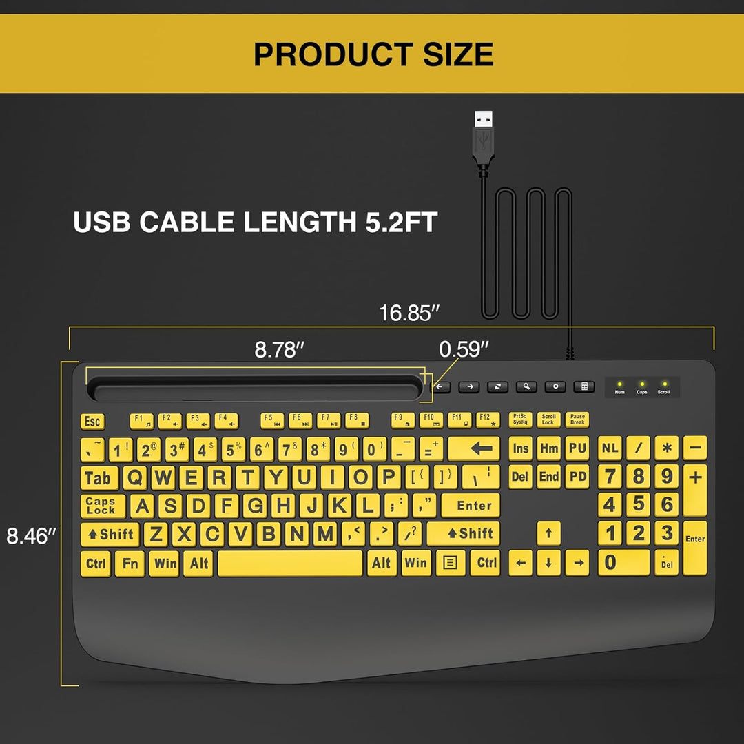 SABLUTE Teclados de computadora de letra grande, USB con cable de a...