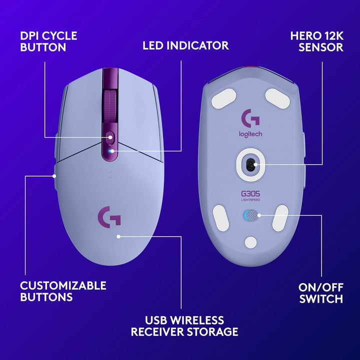 Logitech G 305 LIGHTSPEED - Mouse inalámbrico para juegos, sensor H...