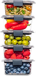 Rubbermaid Brilliance - Juego de contenedores de almacenamiento de alimentos sin BPA, paquete múltiple, recipientes de plástico de 1.3 tazas con tapas, paquete de 5 unidades, a prueba de fugas, aptos