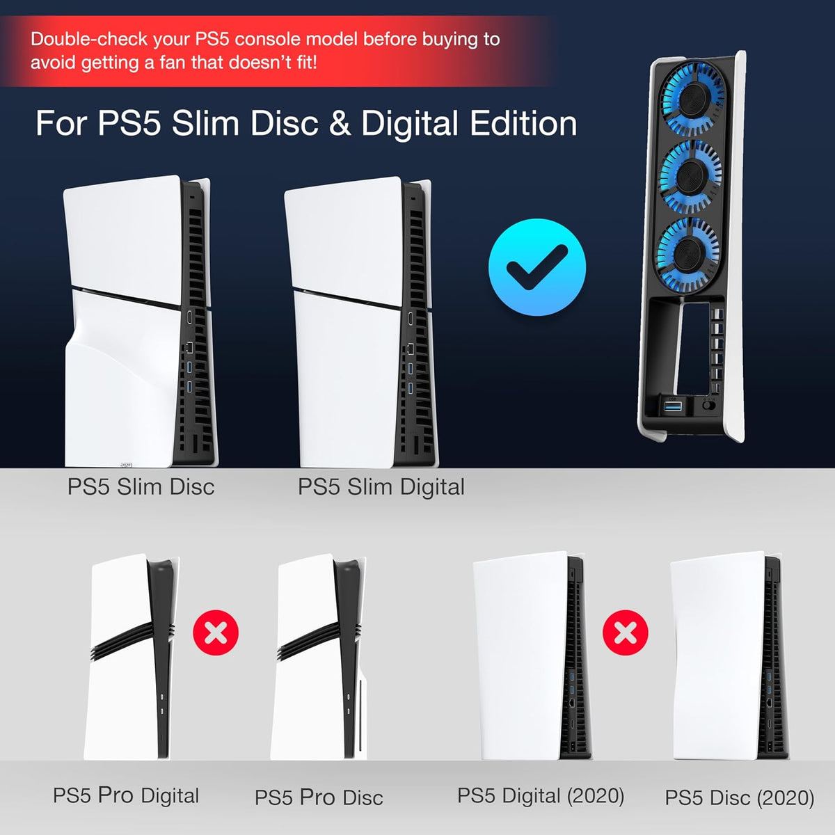 JUSPRO - Ventilador de refrigeración para PS5 Slim, ventilador de enfriamiento silencioso mejorado con luz LED para consola PS5 Slim Edición Digital y Discos