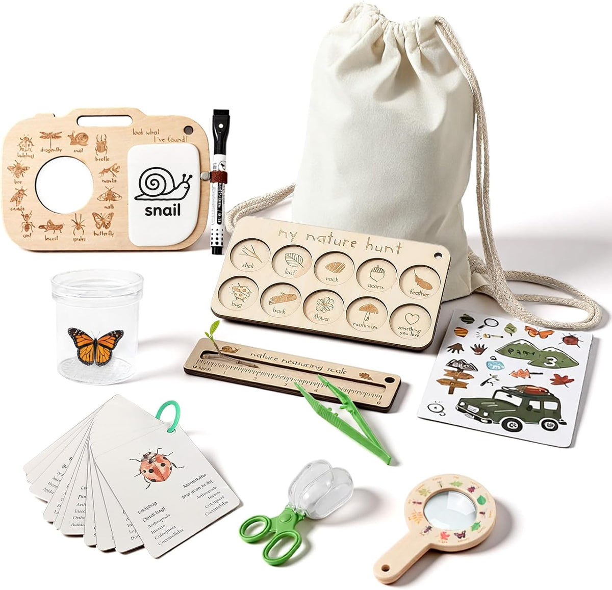 ibwaae Nature Exploration Toys Kit de atrapa insectos para niños de 3 a 8 años, kit duradero para atrapar insectos con caja de lupa y mochila, regalo STEM, juego de caza del tesoro al aire libre con
