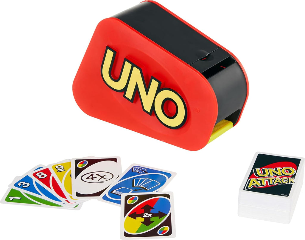 UNO Juego de cartas de ataque, regalos para niños, adolescentes y adultos, juegos para noche familiar o noche de juegos, lanzador, lanzador de cartas, luces y sonidos