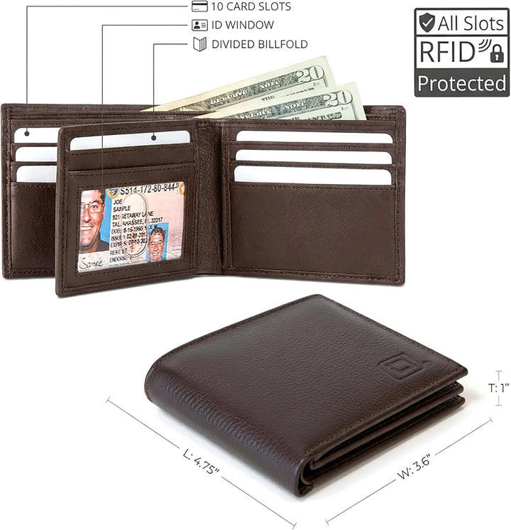 Billetera de cuero para hombre con 10 ranuras RFID de bloqueo, S