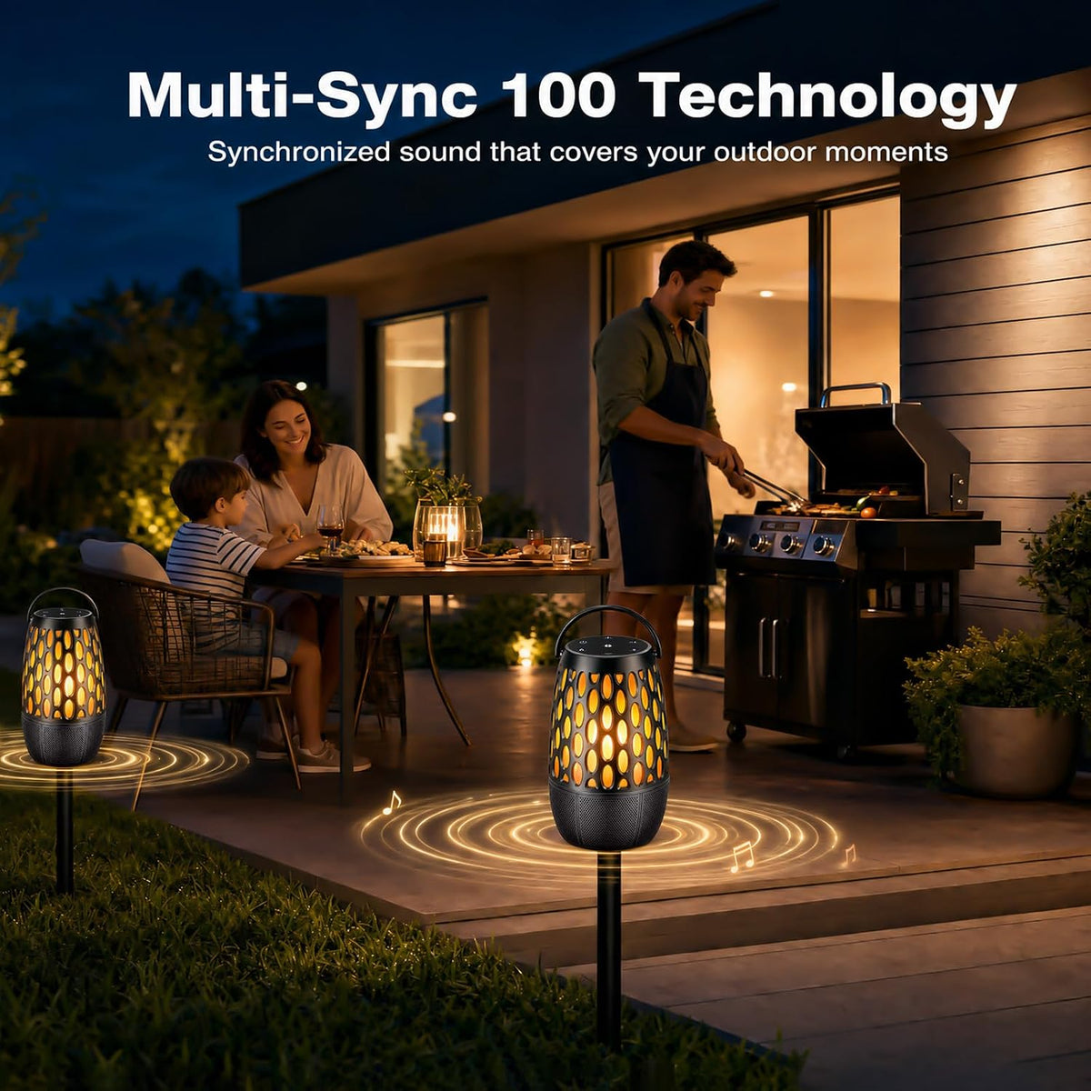 Altavoces para exteriores impermeables IPX6, Bluetooth 5.3 con luz de llama