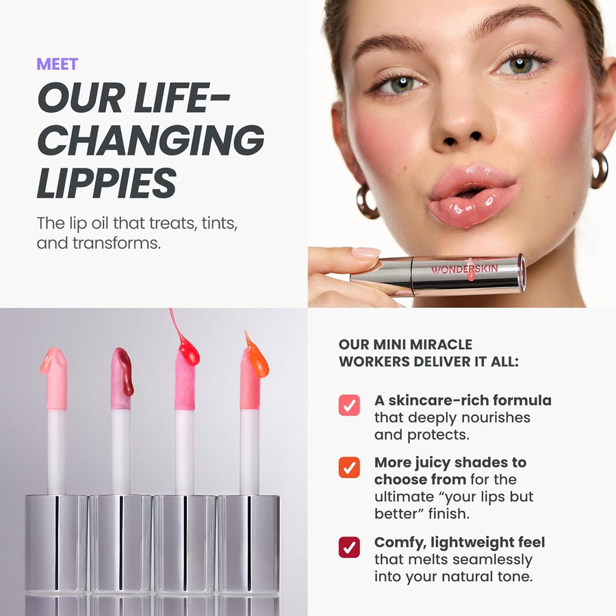 Wonderskin Lip Oil Rehab Serum - Aceite labial tintado, hidratante,...