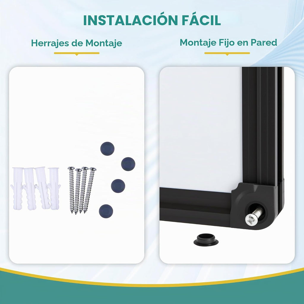 Pizarra blanca magnética grande de borrado en seco para pared, marco negro
