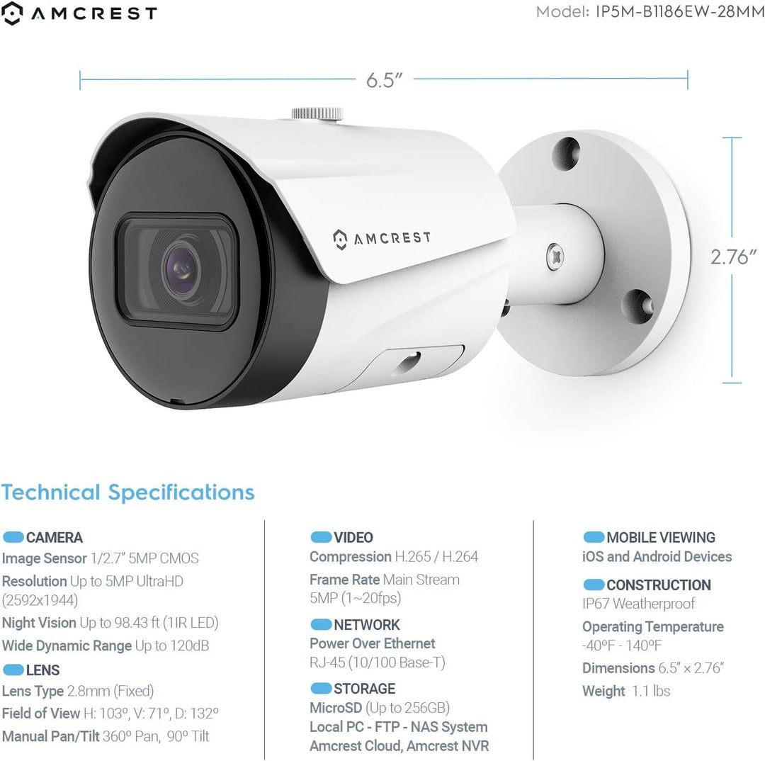 Amcrest Paquete de 2 cámaras POE UltraHD de 5 MP para exteriores de...