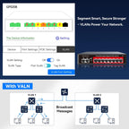 Switch Gigabit PoE de 8 puertos con enlace ascendente de 2 Gigabit, alimentación integrada de 120 W, compatible con 802.3af/at, conmutador PoE+ administrado compatible con VLAN, QoS, metal sin ventilador, Plug and Play (montaje en escritorio/pared)