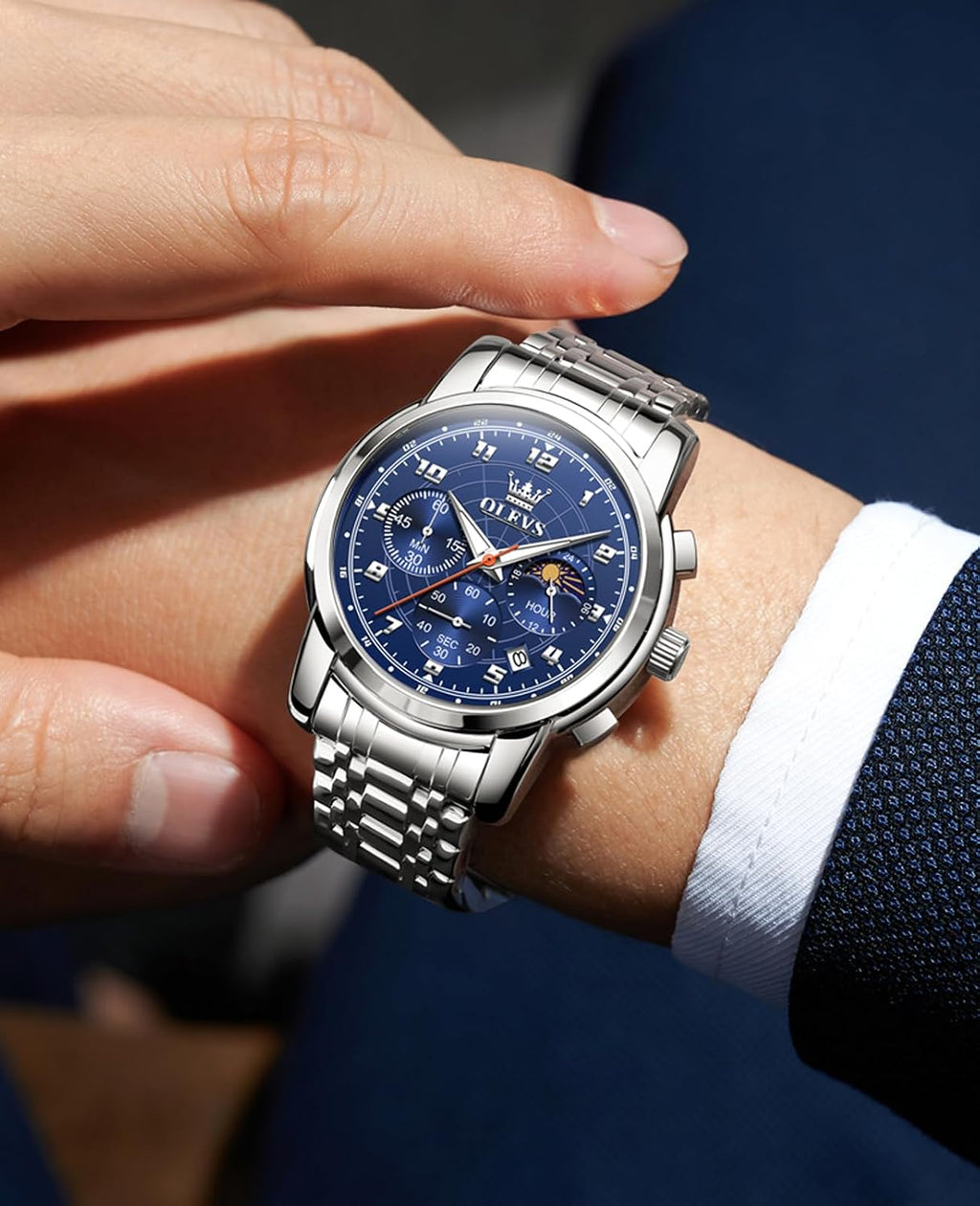 Reloj OLEVS para Hombre Original Analógico de Cuarzo Negocios Reloj de Pulsera de Lujo para Hombre Impermeable Acero Inoxidable Fecha Moda Vestir Casual Estilizado Cronógrafo Diseño reloj para Hombre