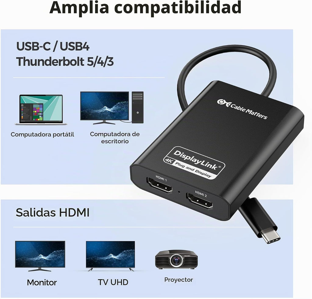 [Certificado DisplayLink] Adaptador Cable Matters USB C a HDMI dual
