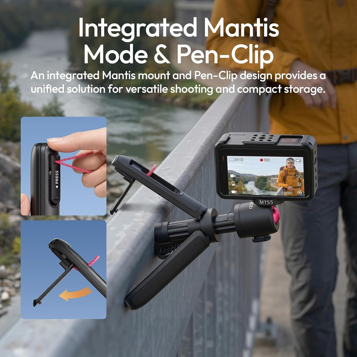 ULANZI MT55 SnapGo Mini Trípode Selfie Stick, 4 en 1, 12.2 pulgadas