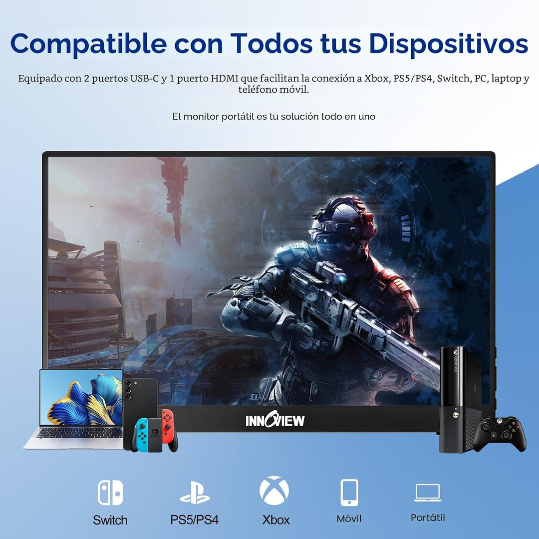 InnoView Monitor portátil de 15.6" 1080P para portátil con fund...