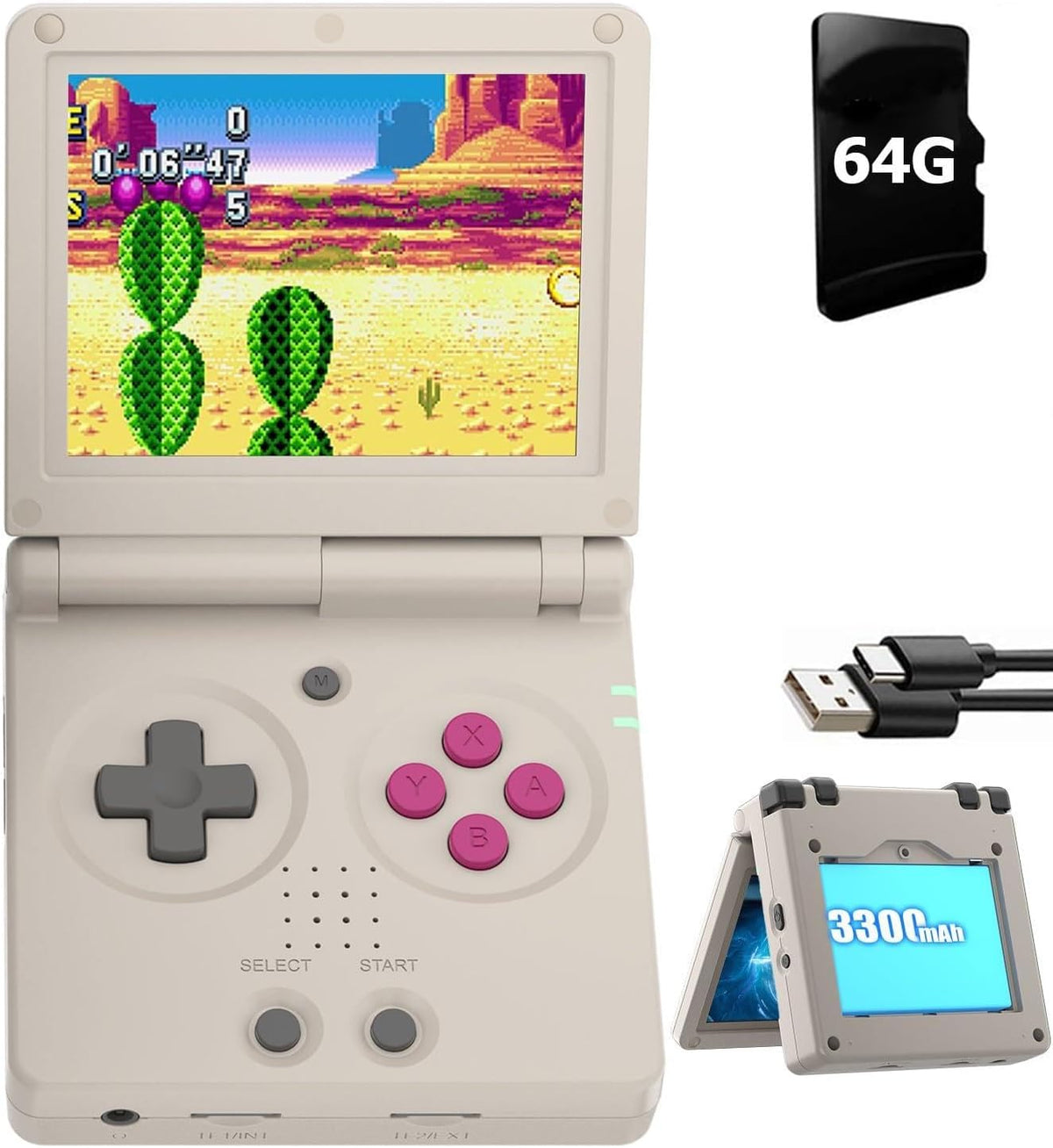 RG35XXSP - Consola de juegos de mano retro portátil plegable, RG35XXSP con pantalla IPS de 3.5 pulgadas, sistema Linux con tarjeta TF de 64G pre instalada, 5532 juegos, consolas de juegos tipo almeja