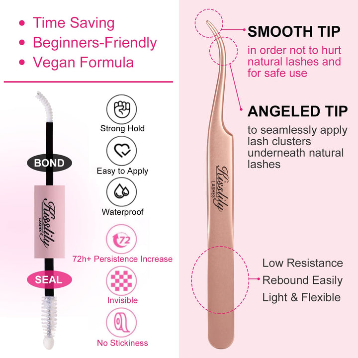 Extensiones de pestañas postizas naturales con banda invisible, kit...