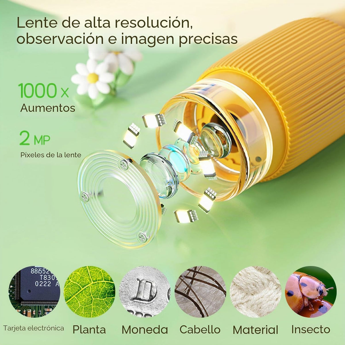 Microscopio de bolsillo para niños, microscopio portátil 1000X para niños | Mini microscopios de foto y video | Microscopios digitales de 2 pulgadas para niños de 3 a 10 años de edad, juguetes de regalos