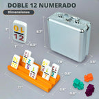 Queensell Juego de dominó de tren mexicano con números y 4 soportes, cubo de madera y soportes de dominó, doble 12 con números (números D12 + 4 soportes)