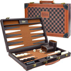 Backgammon Set para adultos, piel sintética de 15 pulgadas, color marrón