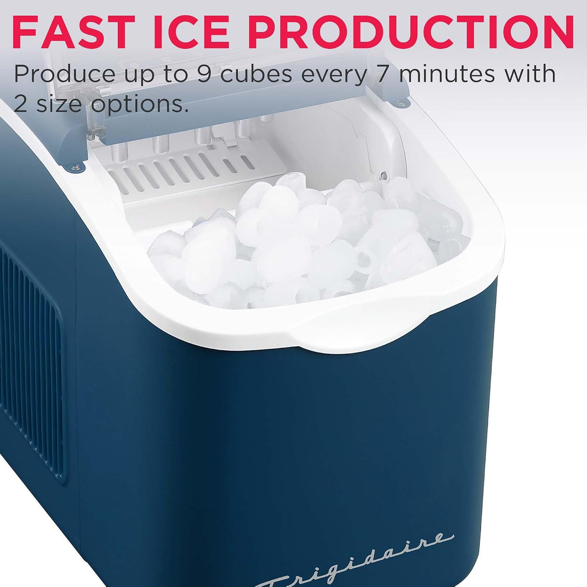 FRIGIDAIRE Máquina de hacer hielo compacta retro, hielo bala, 26 libras por día (azul)