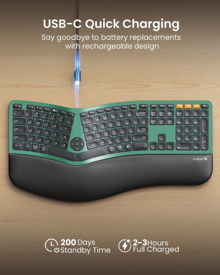 ProtoArc Teclado ergonómico Bluetooth retroiluminado, EK01 Plus, te...