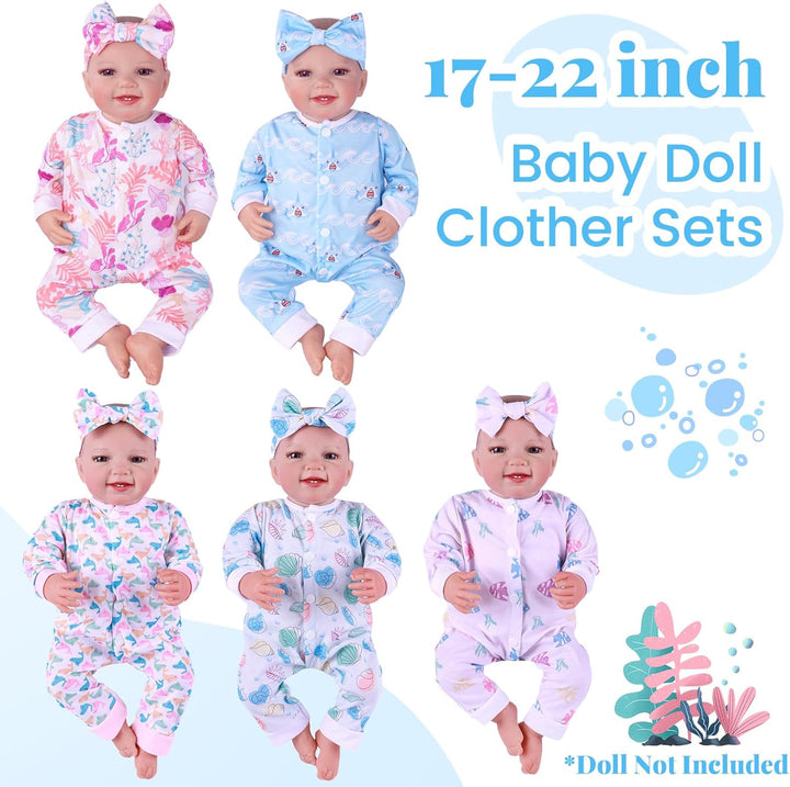 BABESIDE 5 juegos de ropa de muñeca Reborn con diadema de muñeca pa...