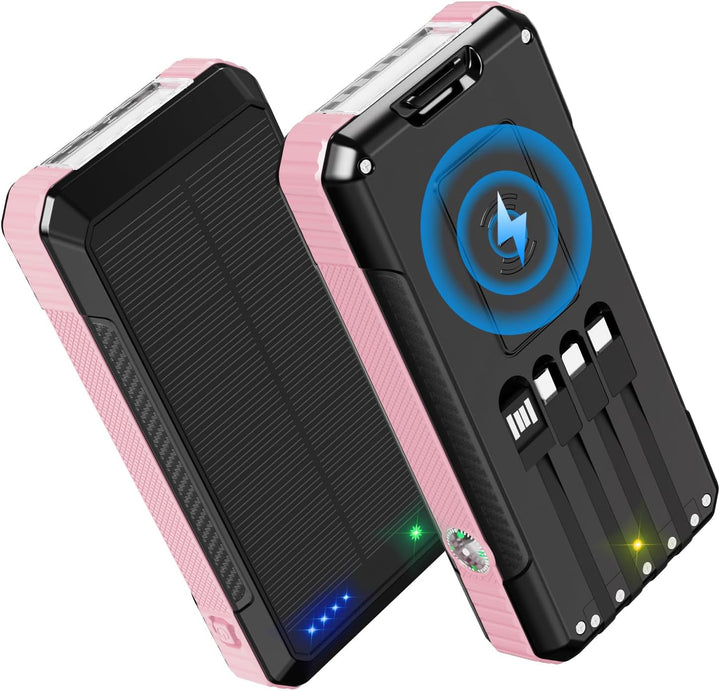 Banco de energía solar de 49800 mAh, cargador portátil con 4 cables...