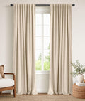 INOVADAY Cortinas 100% opacas de 84 pulgadas de largo, juego de 2 paneles de lino con pestaña trasera y bolsillo para barra, cortinas opacas para dormitorio, cortinas de ventana con aislamiento