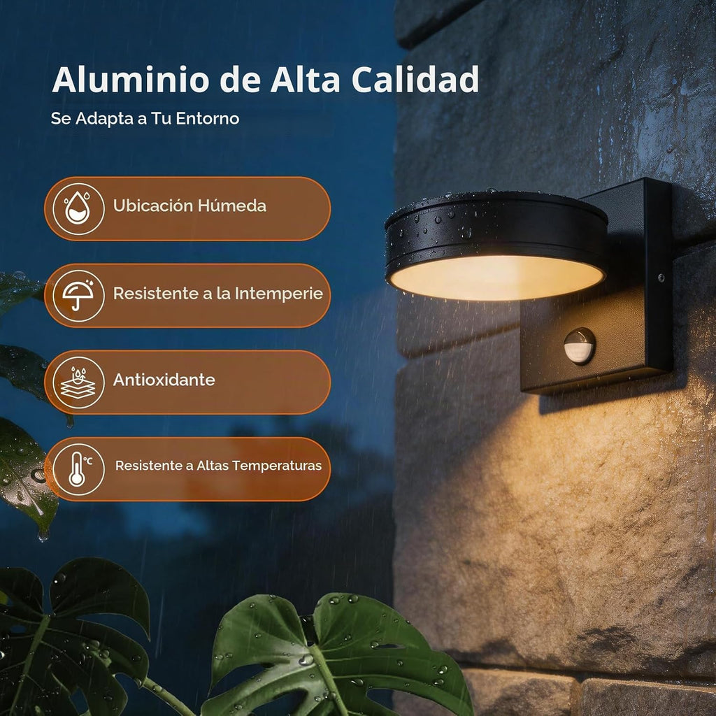 Lámpara Luces de pared para exteriores con sensor de movimiento, aplique de pared giratorio de 360°, 3000 K/4000 K/6000 K, luces LED cableadas para porche, accesorios de iluminación exterior