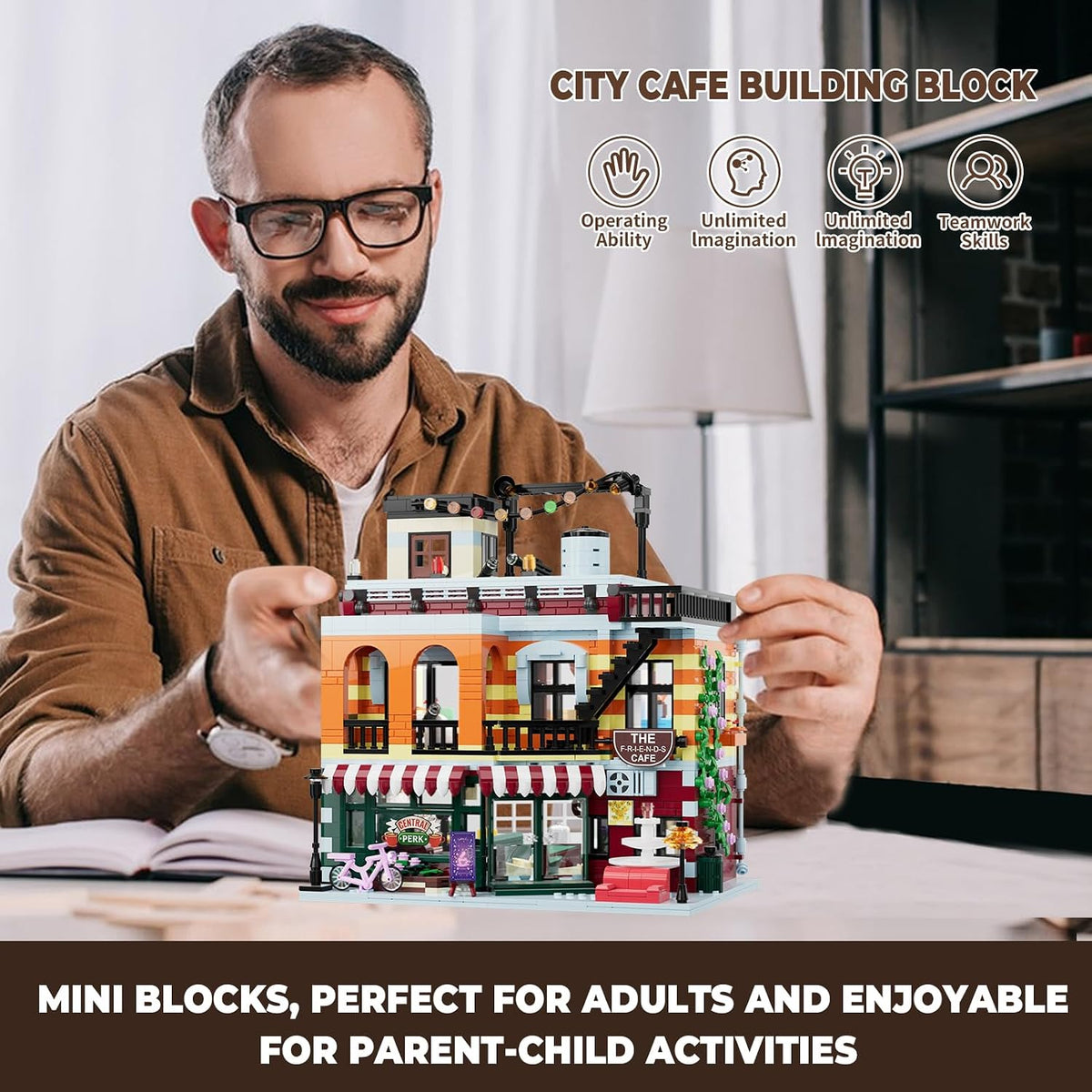City Coffee House Mini Building Set,Three-Level Cafe Modern House (1058pcs)