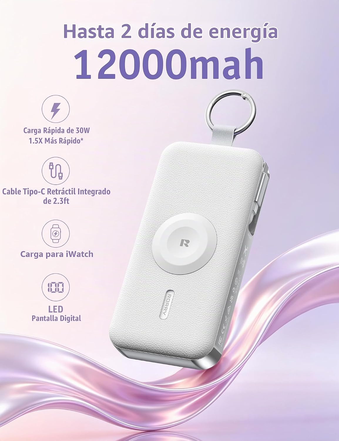 RORRY CharmGo Cargador portátil 3 en 1 iPhone Power Bank para Apple...