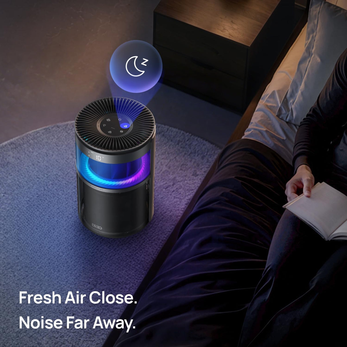 DREO Purificador de aire inteligente con luz RGBIC, limpiador de aire doméstico con Wi-Fi/Voz/Alexa, 4 velocidades y modos de sueño automático/turbo/HEPA para humo, polvo, polen, olor, monitor de