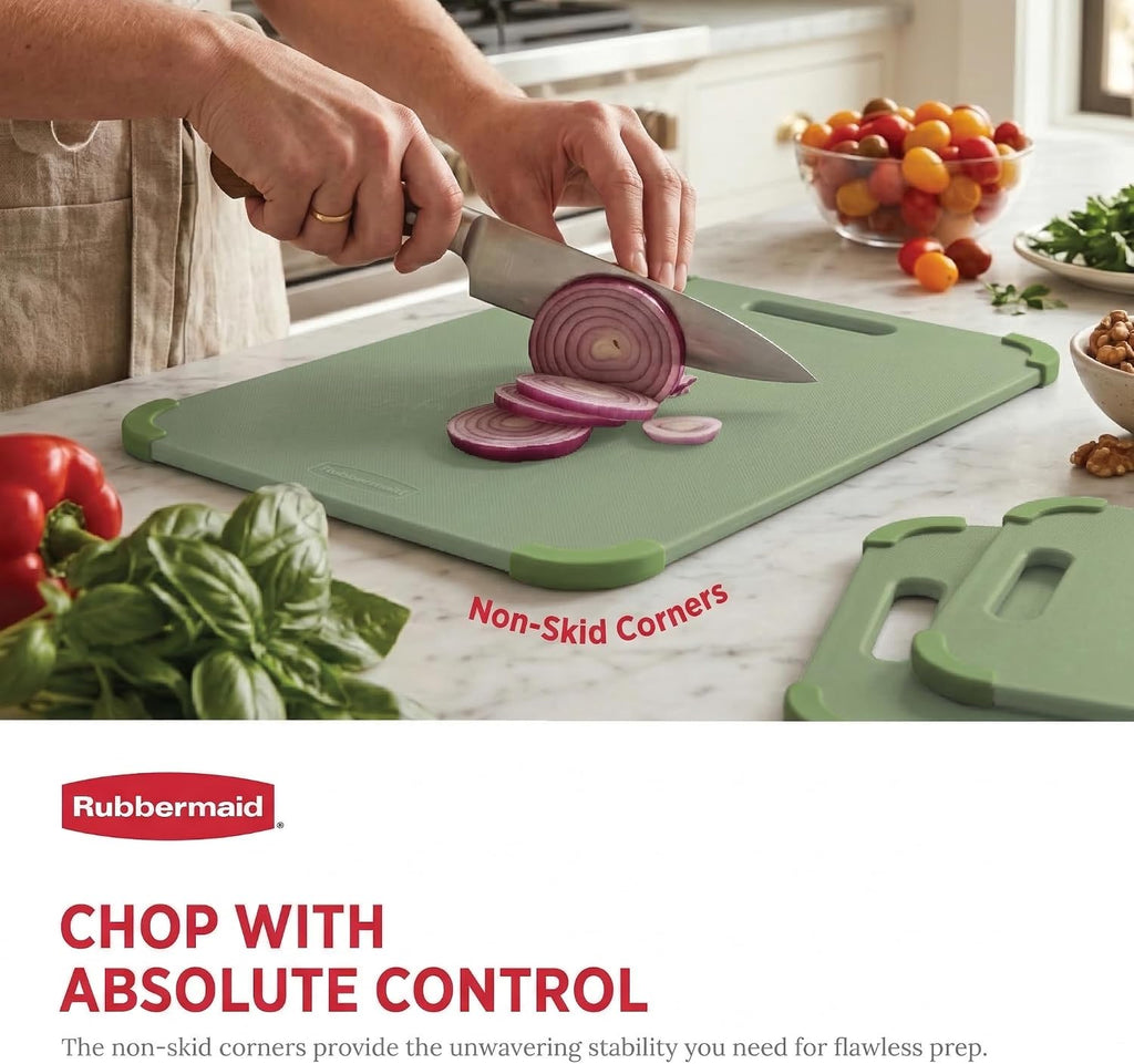 Rubbermaid Juego de 3 tablas de cortar reversibles de fibra de trigo, sin BPA, no tóxicas, aptas para lavavajillas, esquinas antideslizantes y ligeras, para carne, verduras y frutas
