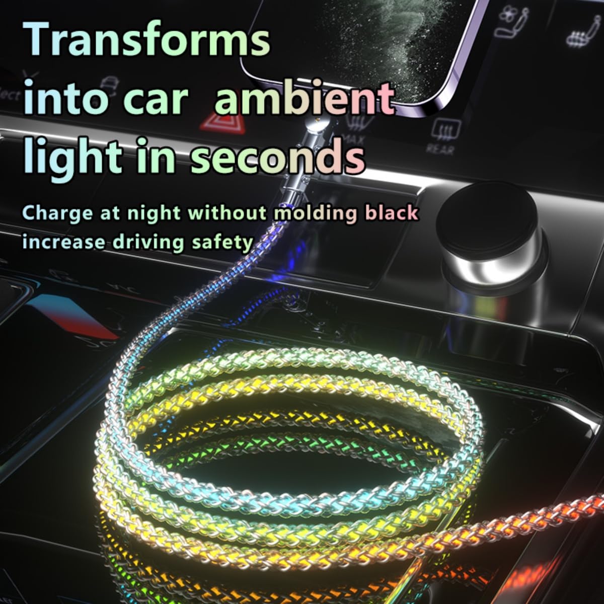 Paquete de 2 cables USB-C iluminados, cargador LED de 6.6 pies, cable de