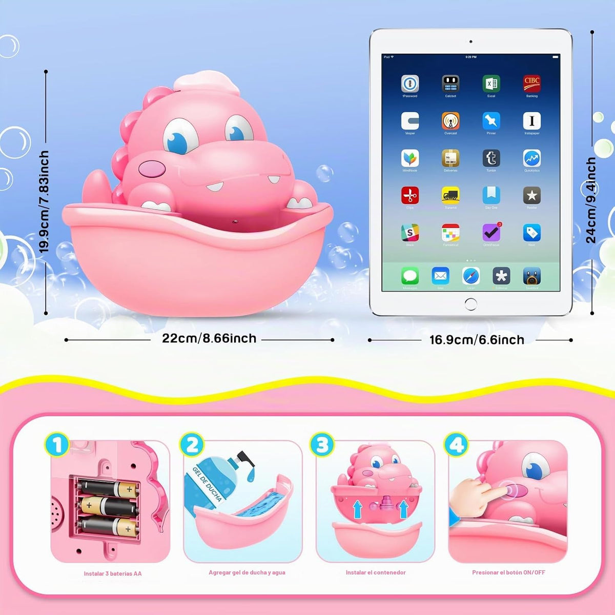 Baby Bath Toys Light Up Bath Bubble Machine con Colourful Light Bathtime Shower Bath Toys para Kids Ages 1-3 4-8 Birthday para Toddler Boys Girls