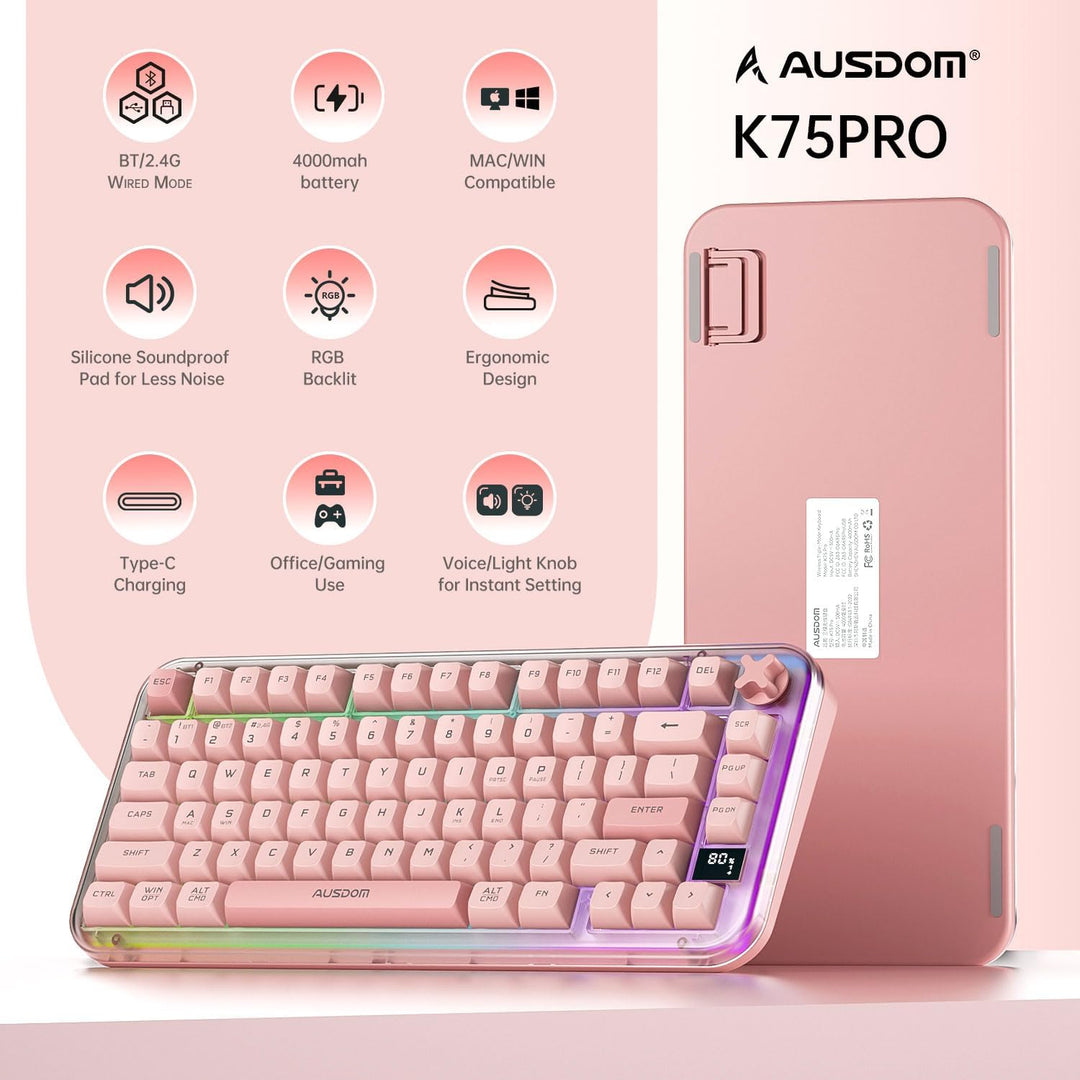 AUSDOM K75pro - Teclado cremoso inalámbrico para juegos, teclado de...