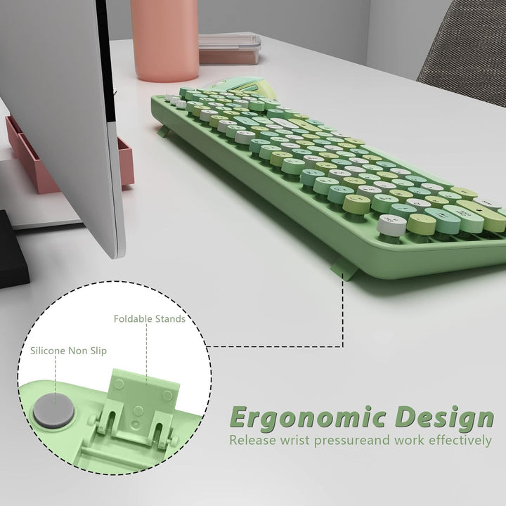 Teclado y ratón inalámbricos verdes, KOOTOP lindo teclado y ratón v...