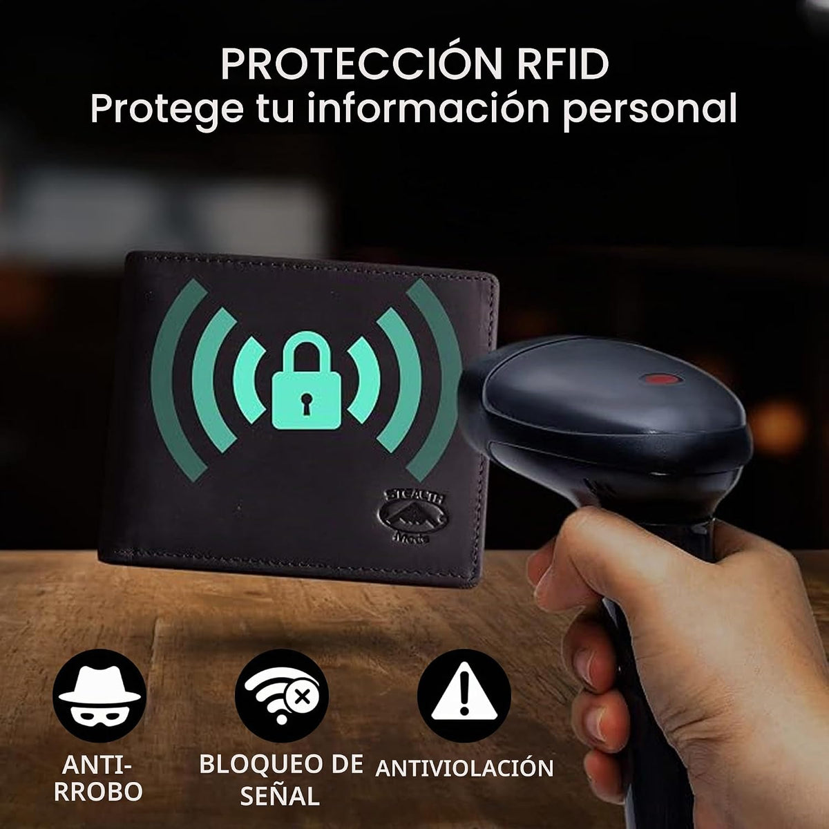 Cartera plegable de piel Stealth Mode para hombre con ventana de identificación y bloqueo RFID