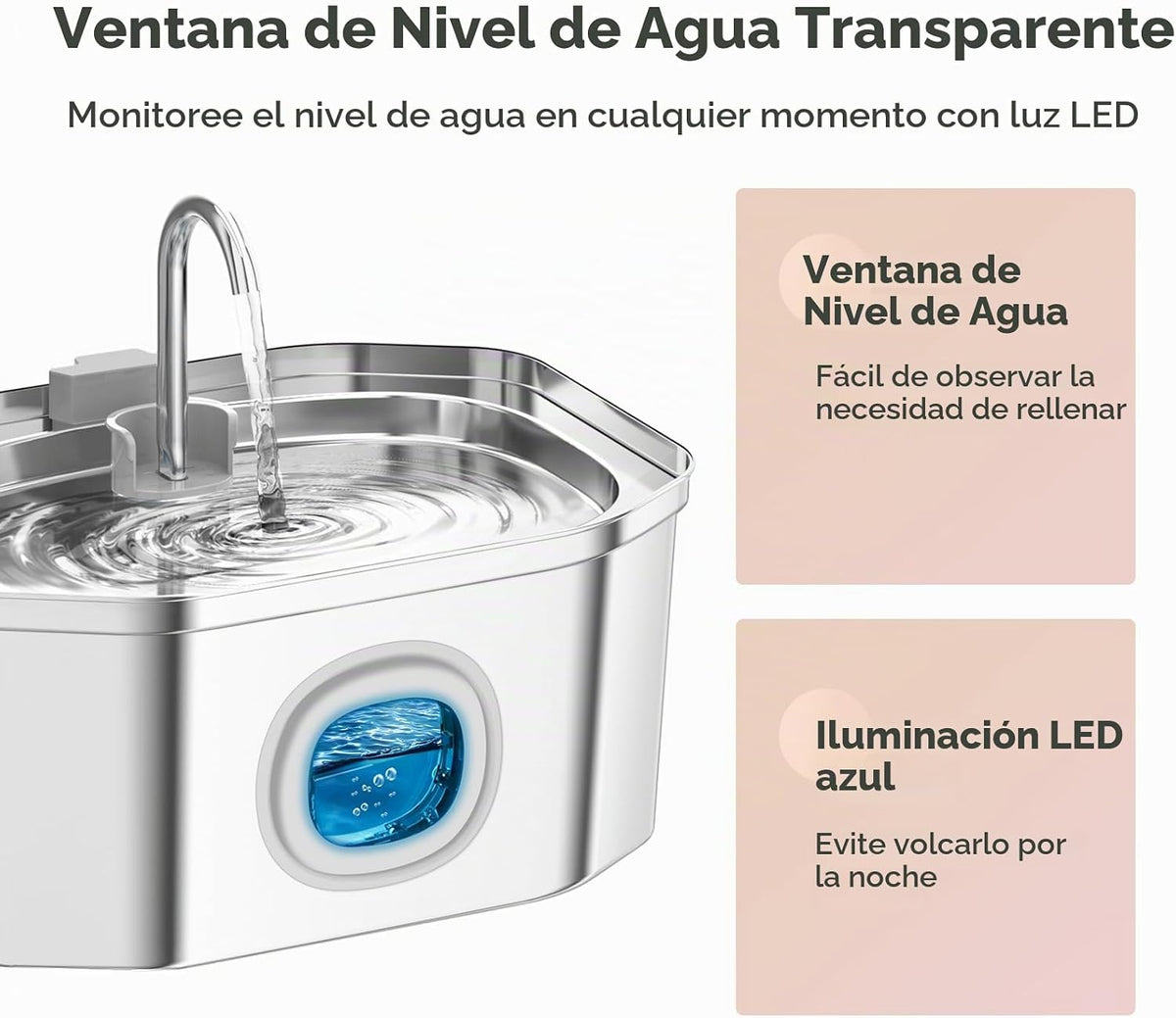 APAUK Fuente de Agua para Gatos de Acero Inoxidable, Fuente de Agua para Mascotas 108 oz/3.2 L