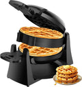 Waffle Maker, Plancha para gofres belga doble de 1400W, volteo de 180°, 8 rebanadas, placas giratorias y antiadherentes, bandeja para goteo removible para fácil limpieza, mangos de toque frío