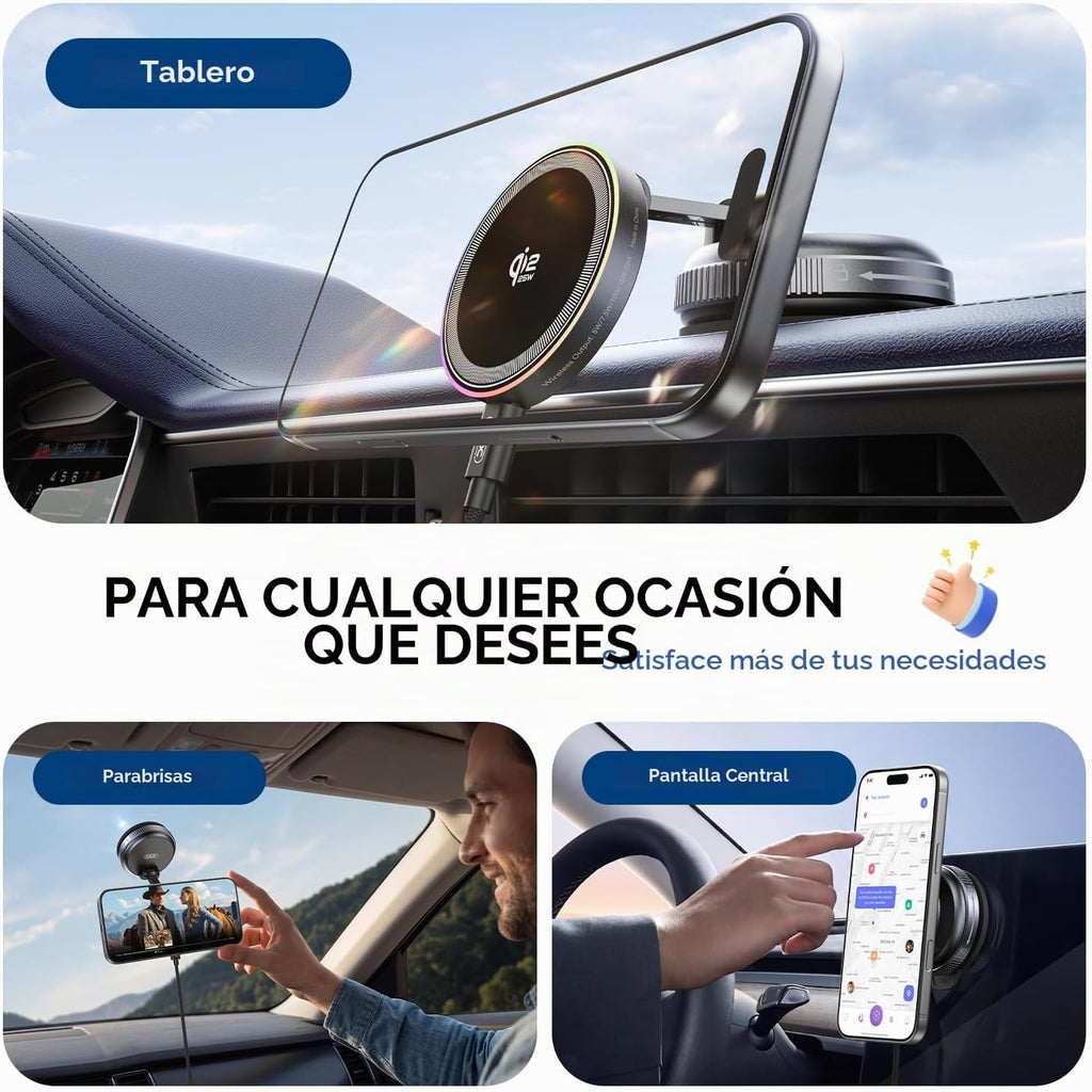 Cargador magnético para coche, soporte de carga inalámbrico rápido de 25 W