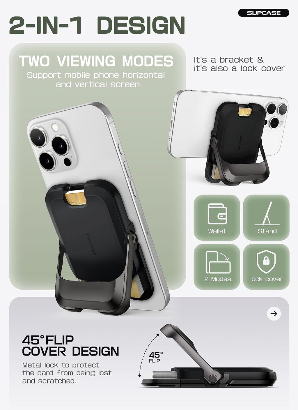 SUPCASE para MagSafe Wallet con Soporte, Capa para 6 tarjetas, Carbono Negro