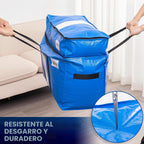 TAILI - Bolsas de mudanza extra grandes con 2 niveles, paquete de 4 bolsas azules resistentes para almacenamiento con ventana visible, asas envolventes, almacenamiento y ahorro de espacio
