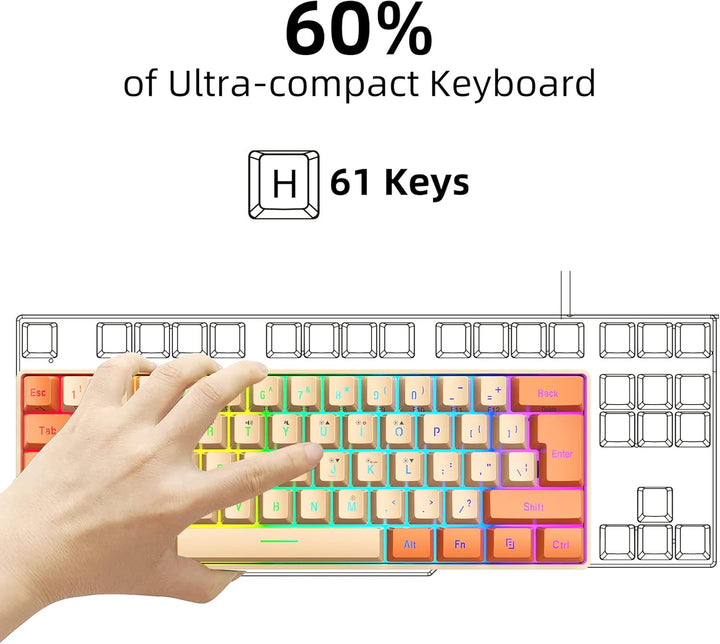 Snpurdiri - Teclado para videojuegos 60% con cable, retroiluminado...