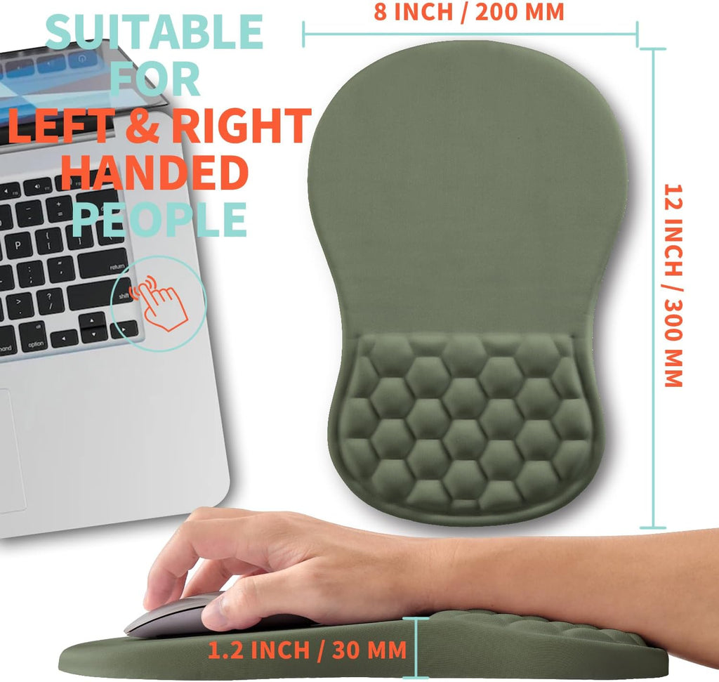 Alfombrilla ergonómica para mouse con soporte de muñeca con espuma viscoelástica y protuberancia de masaje, almohadilla para aliviar el dolor del túnel carpiano, reposamuñecas para mouse (12 x