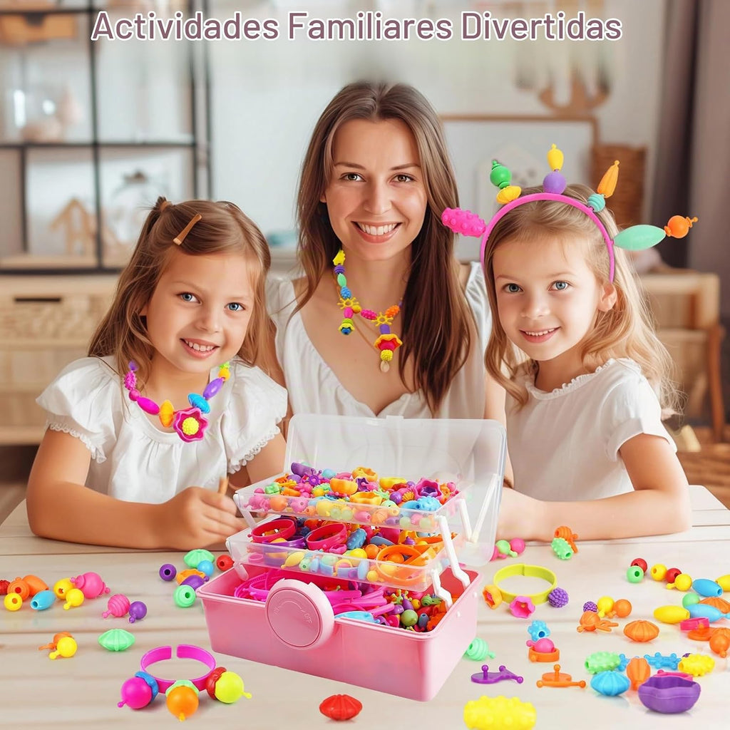 850 cuentas pop – Kit de fabricación de joyas para niñas de 3, 4, 5, 6, 7, 8 años, juguetes de artes y manualidades para niños, collar, pulsera, anillo, banda para el cabello, juego de broches de presión creatividad, regalos de cumpleaños para niños