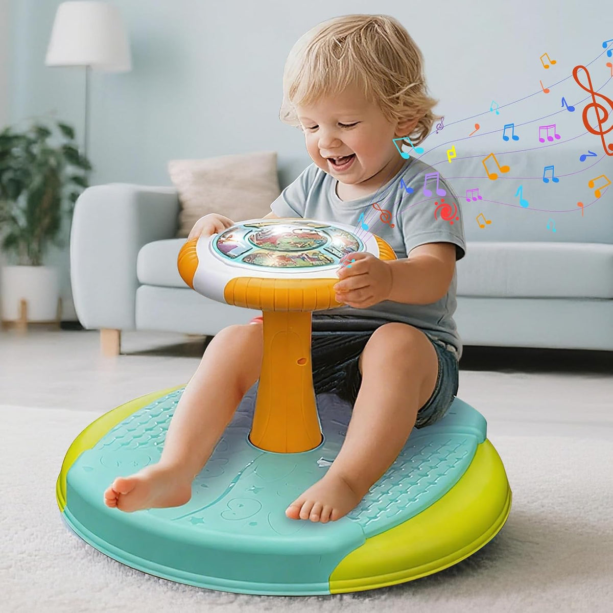 Juguetes de dinosaurio para sentarse y girar para niños pequeños de 2 a 3 años, asiento giratorio de 360° con luces LED y música, regalo de cumpleaños de Navidad para niños de 2 a 3 años, juguetes sensoriales para actividades para niños pequeños