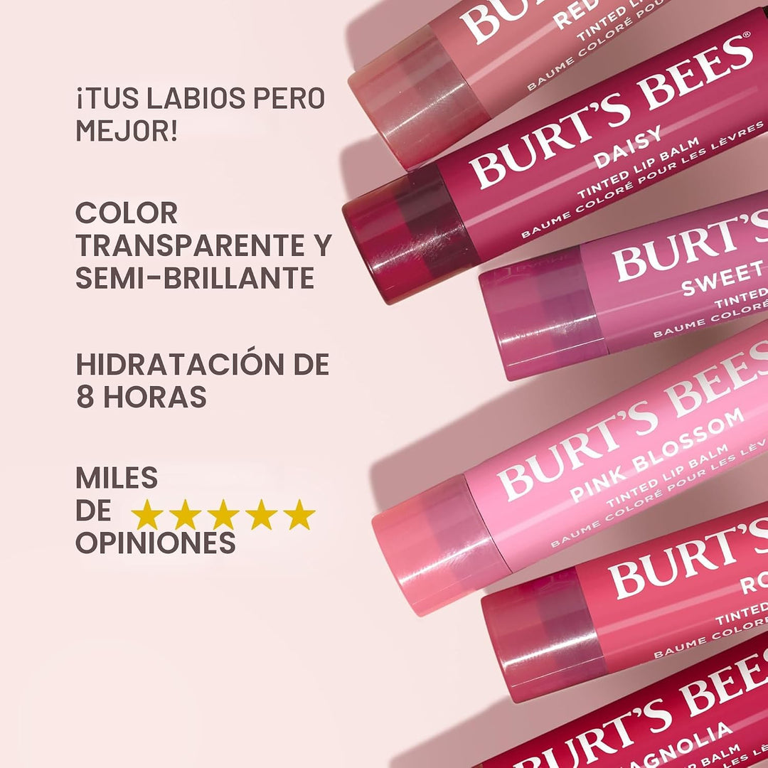 Burts Bees Bálsamo Labial Tintado Flor Rosa; 8 Horas de Humedad; Pr...