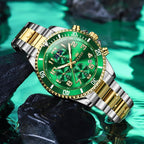 OLEVS Reloj de caballero Cronógrafo de lujo con fases de la luna, dos tonos, acero inoxidable, a prueba de agua, luminiscente, calendario empresarial, reloj de pulsera
