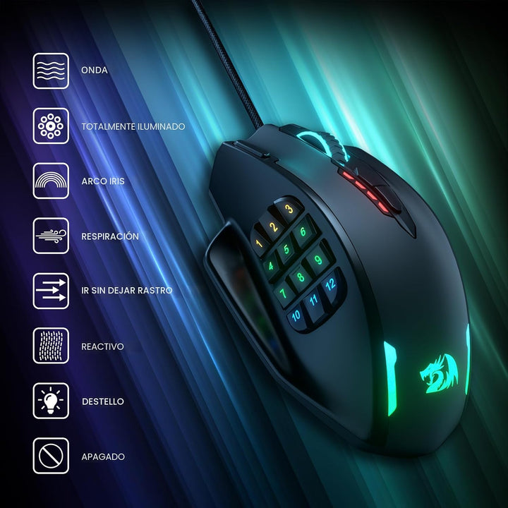 Redragon M908 Impact RGB LED MMO ratón para juegos con 12 botones l...