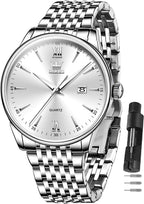 OLEVS Relojes para hombre de lujo de acero inoxidable 30M impermeable