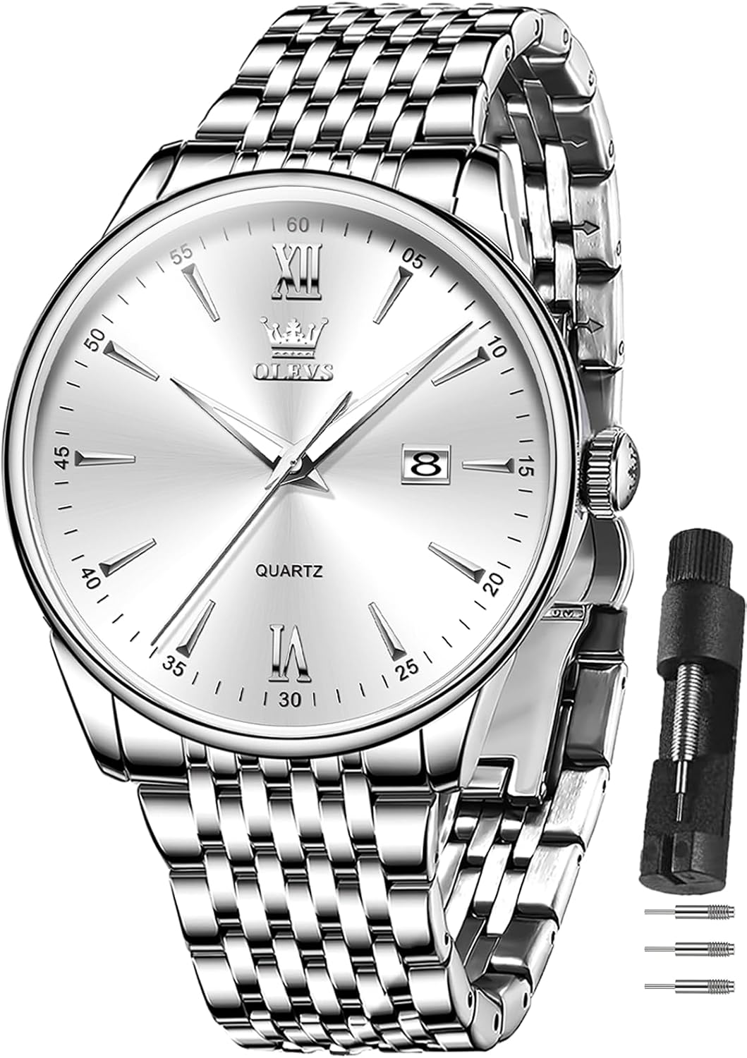 OLEVS Relojes para hombre de lujo de acero inoxidable 30M impermeable